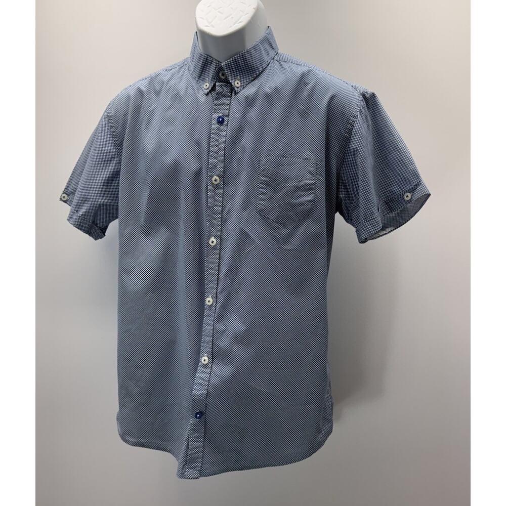 Steel & Jelly London Men Large Blue White Short Sleeve Athletic Fit